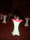 highboy cocktail tables with white spandex and pink table toppers